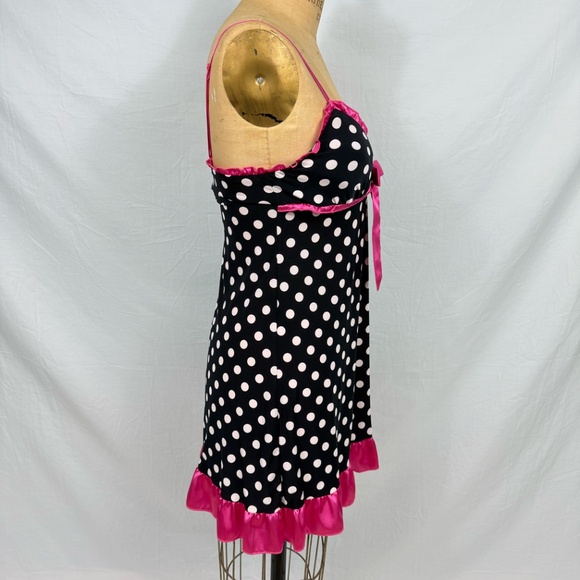 jenni by Jennifer Moore Black Nighty Polka Dots Pink Satin Trim Size Small - Picture 10 of 12